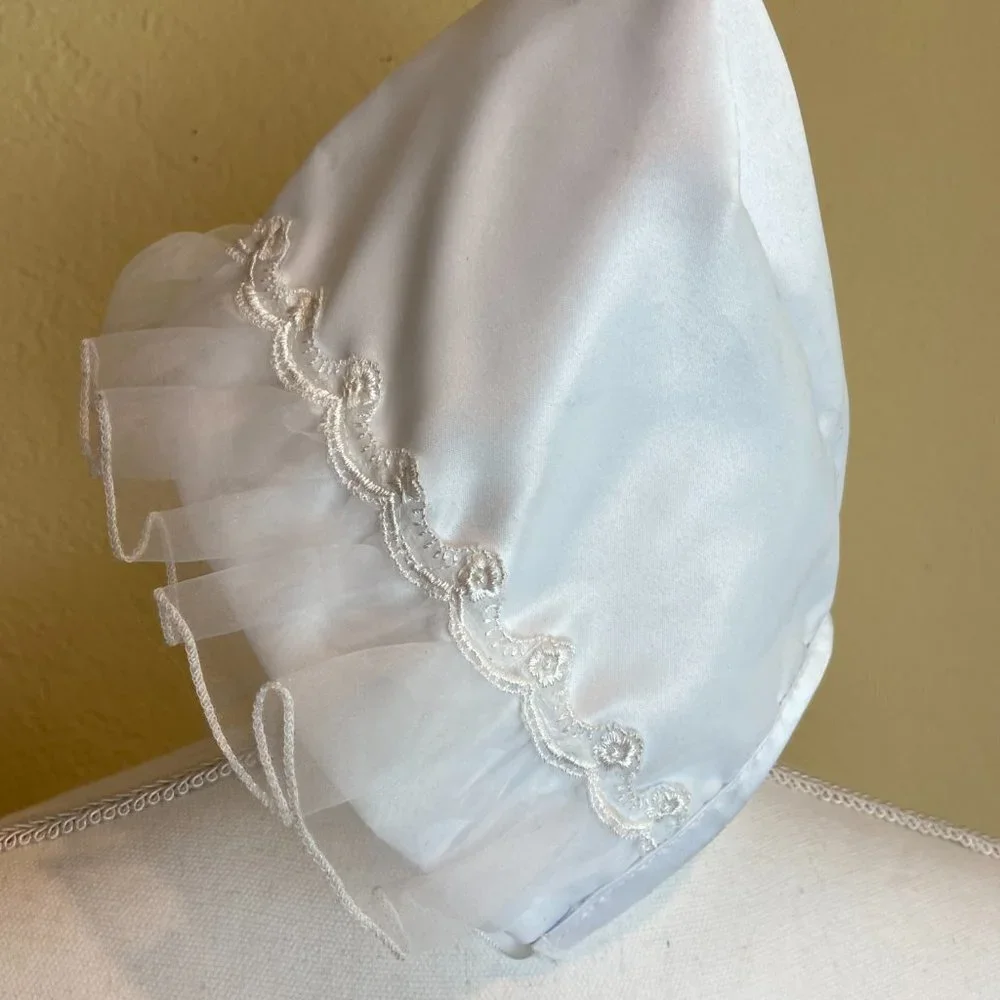 Vintage Baby Child Doll Hat Cap Bonnet Satin Lace